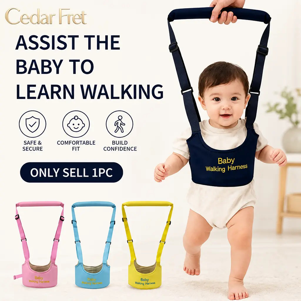 Baby Walking Assistant Belt Harness, Handheld Toddler Walker Safety Strap, Infant Learning Walk Support Tool, Suitable for 7-24 Months, Summer Use