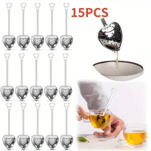 Pack Of 15 Stainless Steel Heart Shaped Tea Infusers Multifunctional Tea Brewing Spoon with Long Handle Fine Mesh Strainer Spoons for Loose Leaf Tea, Perfect for Tea Parties Kitchen Use