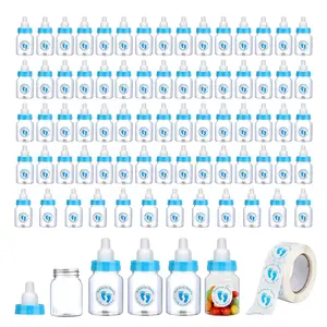 72 Pieces White Plastic Mini Milk Bottles Favors for Baby Shower Boy Party Games Decorations (Blue)