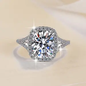 #91（Cushion Cut 4CT）925 Sterling Silver Synthetic Moissanite Ring