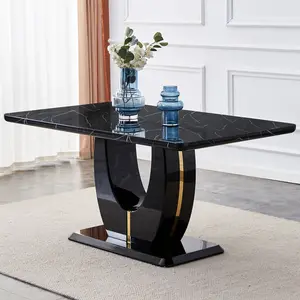 MUUOKY Modern Rectangular Dining Table – Grey Imitation Marble Grain, Suitable for Dining Room, Office, Kitchen dining table set 4 Bistro Mdf Material
