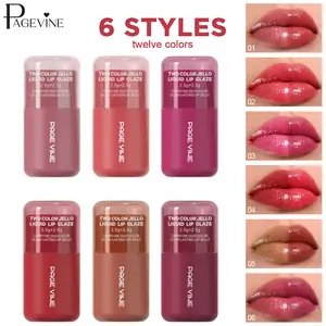 Two Color Jello Lip Gloss with Water-Gel Texture, Two-Tone Plump Lip Jelly that Maintains All-Day Hydration, Smooths and Softens Lips, Non-Mixing Dual Chamber Design, Washable Silicone Brush for Office, Dating & Party Makeup