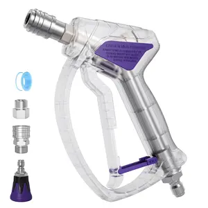 High-Pressure Washer Transparent Purple Spray Gun with Self-Locking Head and 3/8" Quick-Connect Fitting; Features a Scratch-Resistant Purple Silicone Nozzle.