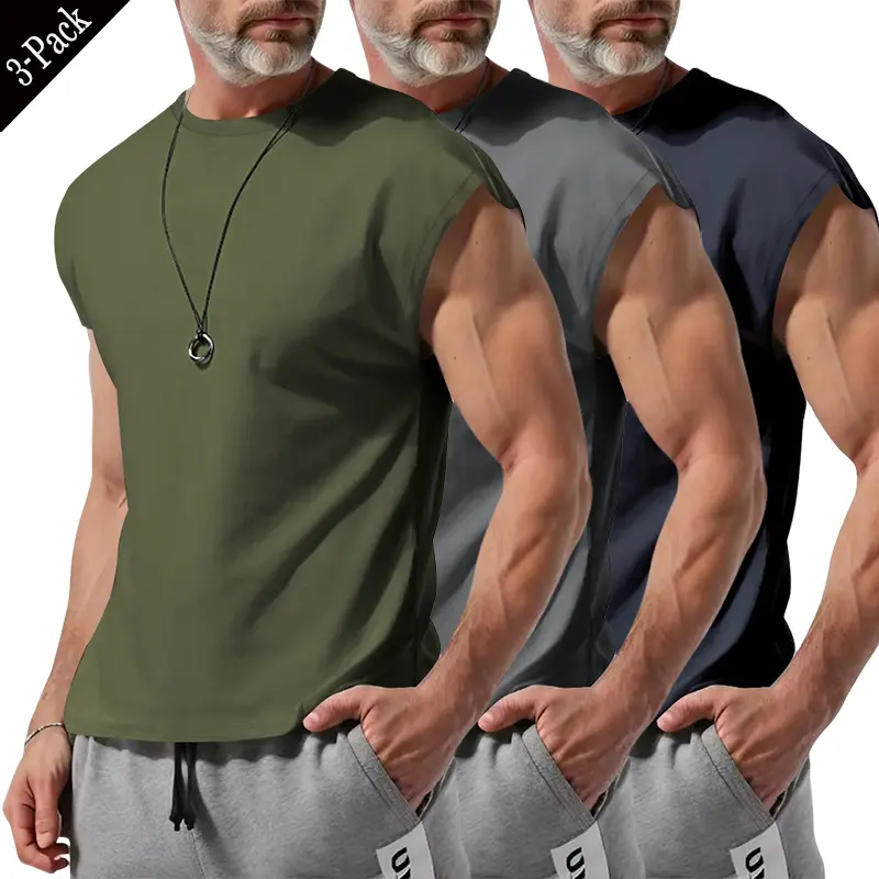 1/3Pack Men's Summer New Sleeveless T-shirt Youth Casual Loose Solid Color Thin Vest T-shirt Menswear Top