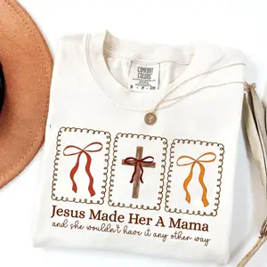 Comfort Colors Coquette Christian Mama Fall, Jesus Made Her A Mama, Boho Fall Mama TShirt, Christian Fall T-Shirt, Jesus Tee