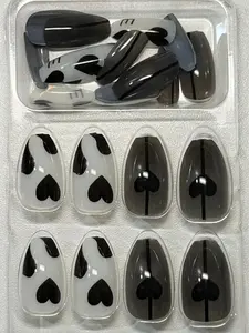 White and Black Heart Shape Press on Nail Art Set for Easy Manicure