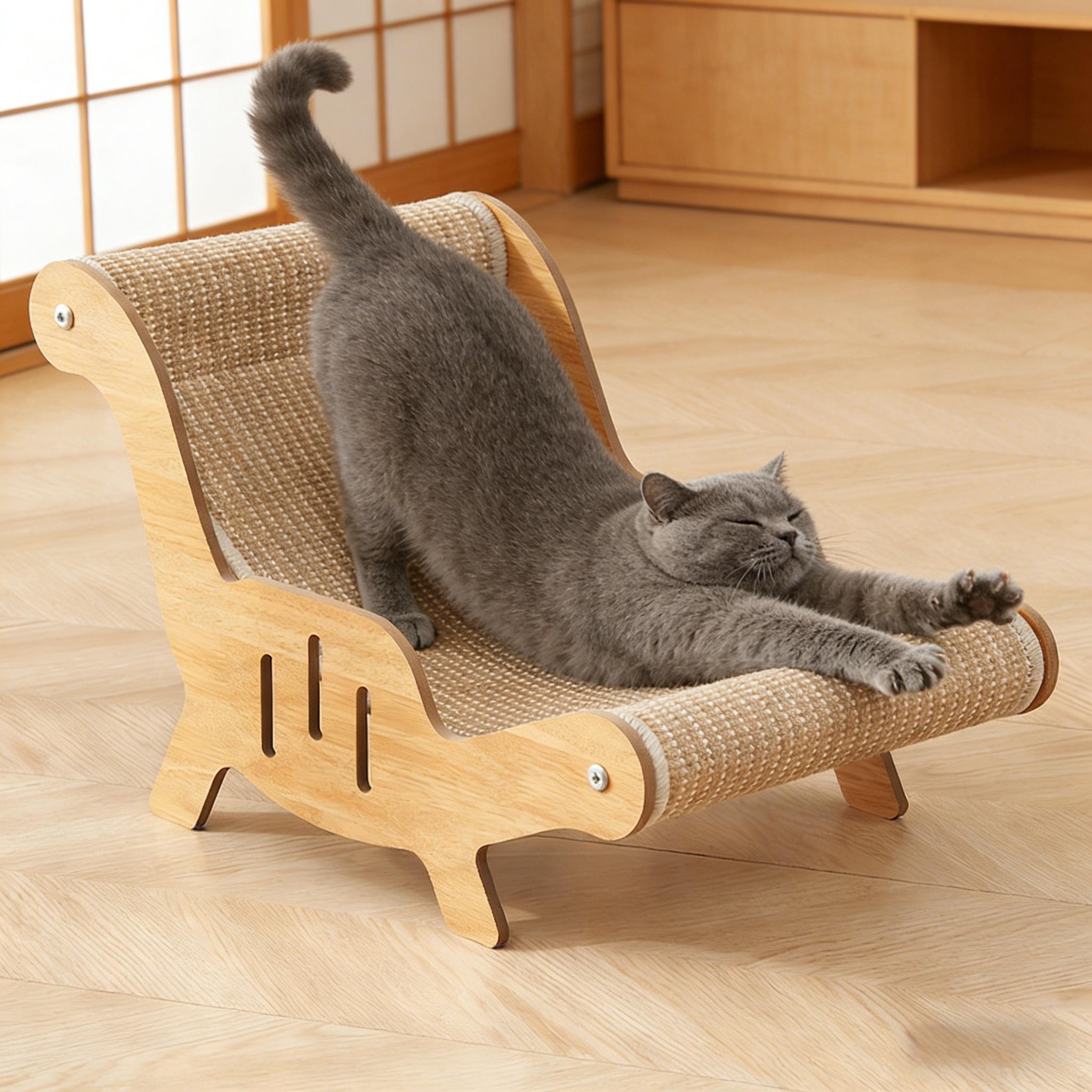 2-in-1 Sisal Cat Scratcher with Hammock & Lounge Chair No Shedding XL Size Breathable Durable All-Season Cat Bed for Claw Sharpening & Rest