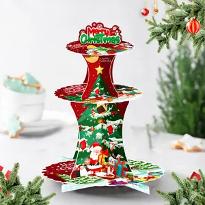 Three-Tier Christmas Cupcake Stand, Hardboard Cake Display Box, Holiday Dessert Decorations, Party Centerpiece, Birthday Supplies
