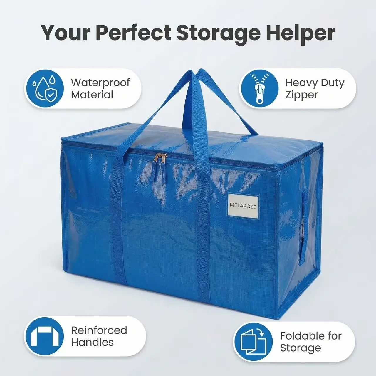 2 Heavy-Duty Foldable Durable Storage Bags with Handles, Zippers, Label Pockets - Removable Washable Space Saving Organizer for Home Use