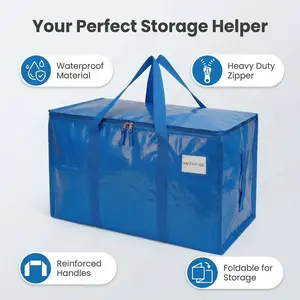 2 Heavy-Duty Foldable Resealing Storage Bags with Handles, Zippers, Label Pockets - Durable Storage, Removable Washable Space Saving Organizer for Home Use