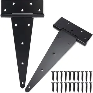 Heavy Duty 12 Inch Black Rustproof Iron T-Strap Gate Hinges, 2 Pack Tee Hinges for Wooden Fences, Shed Barn Doors, Yard Gates Wrought Iron Hardware