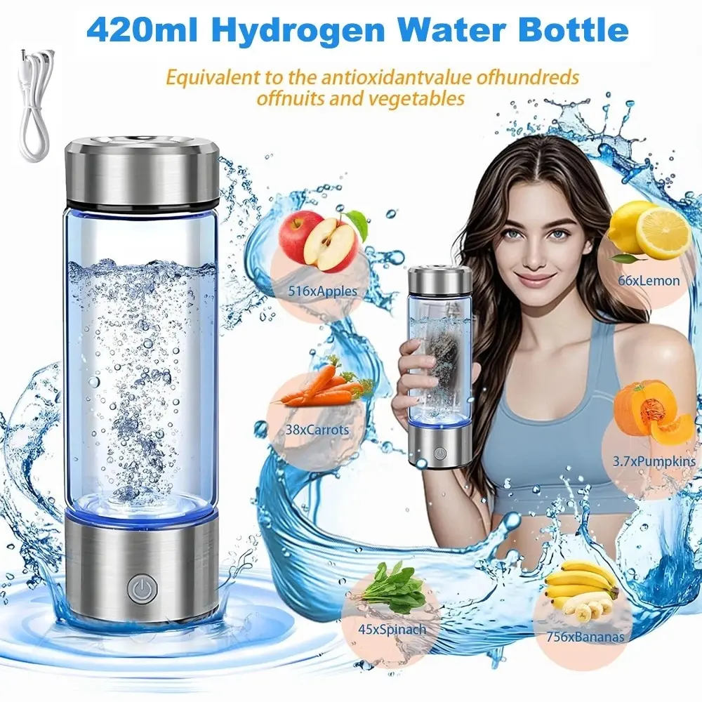 Portable Rechargeable Hydrogen Water Bottle (Bathroom Fixture Accessory), 3-Minute Electrolysis, High Antioxidant Value, Easy Maintenance, Ideal for Gifting to Loved Ones