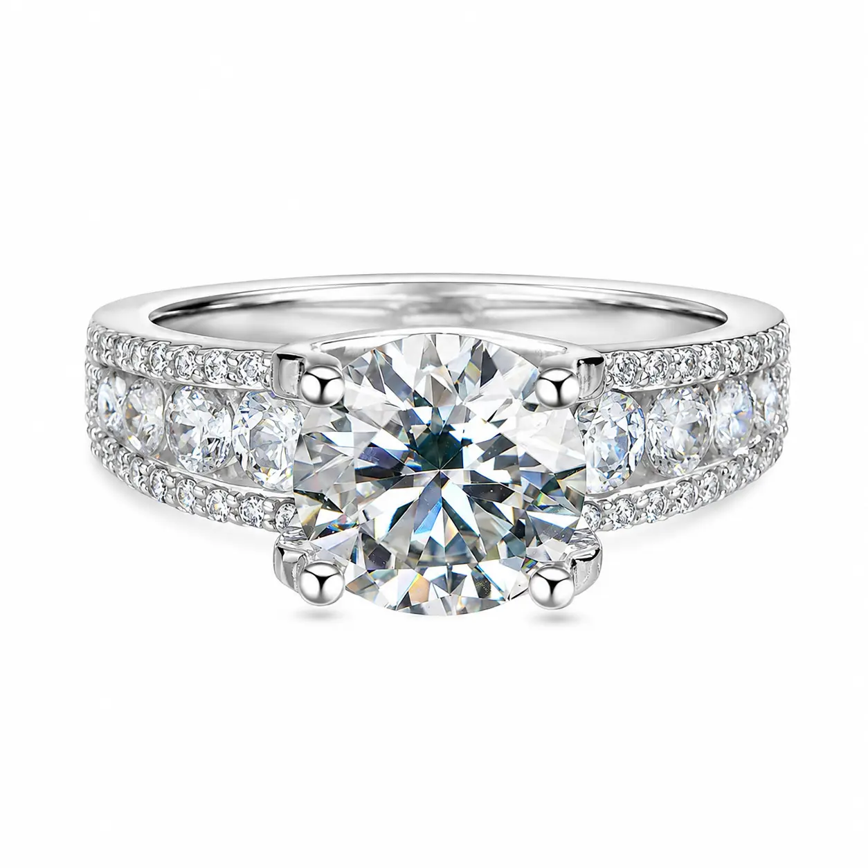 (Hiphop Vien 3CT) 925 Sterling Silver Synthetic Moissanite Ring-s925 sterling silver, sterling silver ring, moissanite ring, moissanite engagement ring, engagement ring, elegant ring, jewelry ring, solitaire ring, bridal ring, anniversary ring