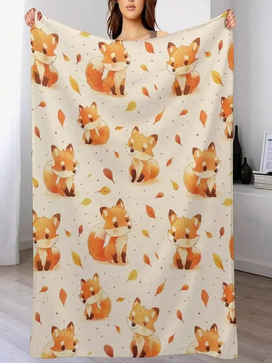 Fox Pattern Soft Flannel Blanket - Warm, All-Season Bedding for Fox Lovers - Versatile for Knees, Chairs, Sofas