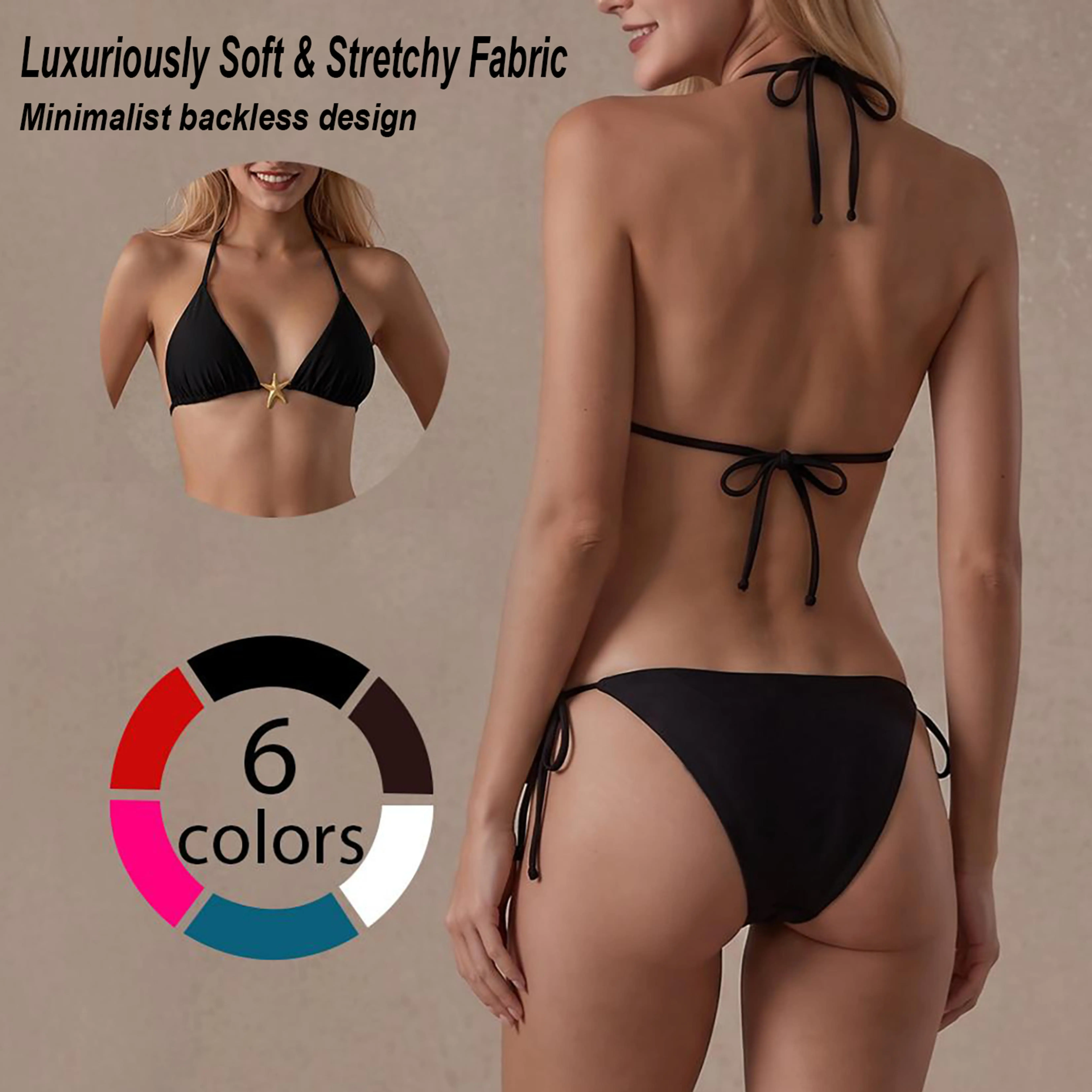 HERSWAVE Women's thin-strap backless casual swimsuit -- sexy, comfortable, and highly stretchy, with adjustable tie design, perfect for vacations, the beach, seaside, parties, and travel fun.,Metallic,seductive,swimwear,set,fashion,chic swim bra,summer