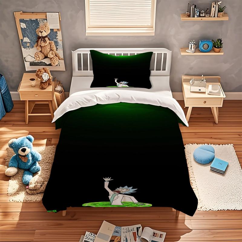 Rick and Morty Pattern Duvet Cover Set, Soft and Durable Bedroom Bedding Set for Kids and Teens, Includes 1 Duvet Cover and 1 or 2 Pillowcases