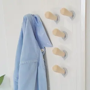 6-Piece Set Wooden Hooks, No-Drill Nordic Style, Prevent Sliding Clothes & Bags, DIY Rotating Hook, Multi-Space Use, Wall Mounted Storage