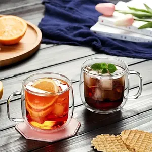 2Pcs Double Wall Borosilicate Glass Coffee Cups Set, Insulated Heat Resistant Clear Transparent Glass Mugs for Espresso Latte Cappuccino Tea Drinkware