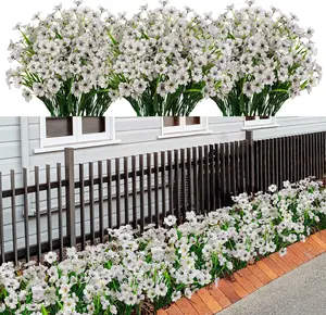 10 Bundles Artificial Flowers for Outdoor Outside Spring Summer Decoration UV Resistant Faux Flowers No Fade Fake Plastic Plants Garden Porch Window Box Decorating (white)