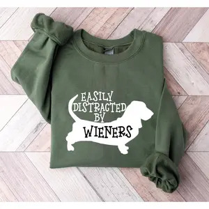 Easily Distracted By Wieners Sweatshirt, Dog Lover Hoodie, Funny Dachshund Sweatshirt, Wiener Dog Sweater,  Dachshund Owner Gifts, Dog Shirt valentine shirt