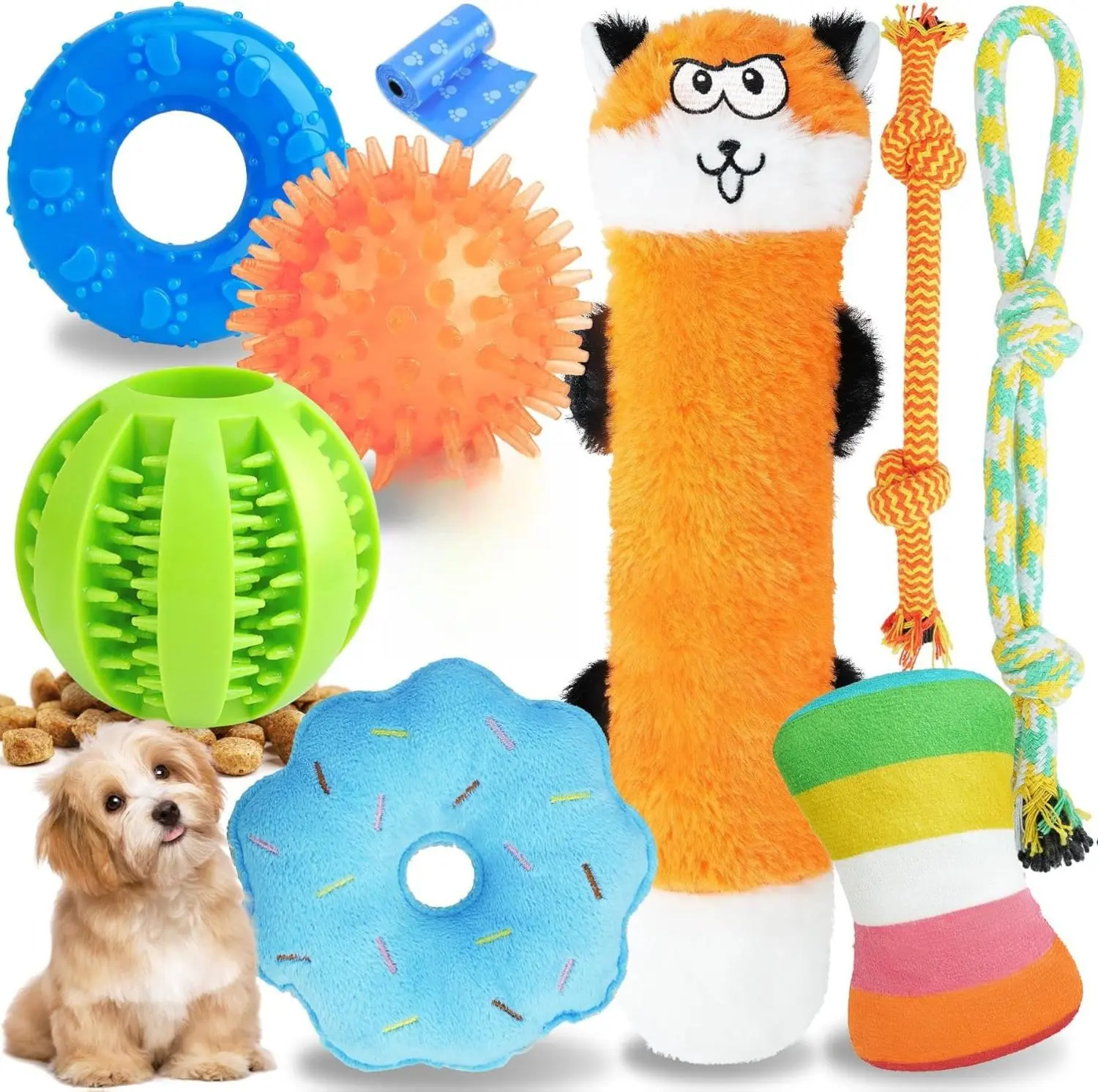 [New Deal] 9 Pack Puppy Toys for Teething, Interactive Dog Toys for Small Dogs, Puppy Chew Toys for Boredom with Rope Toys, Treat Ball and Cute Squeaky Toys