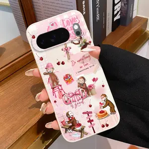 Rounded Edge Phone Case for Google Pixel 10 9 8 7 Pro A XL Monkey Love Scene Pattern Full Body Protection Shockproof Soft Liquid Silicone Cover Cellphone Protective