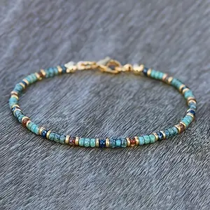 Turquoise Beaded Anklet for Women - Bohemian Multicolor Blue/Green/Black/Brown/Teal Beads, Adjustable Elastic Fit for Beach, Vacation, and Casual Wear, Turquoise Stone Style Charm Anklet
