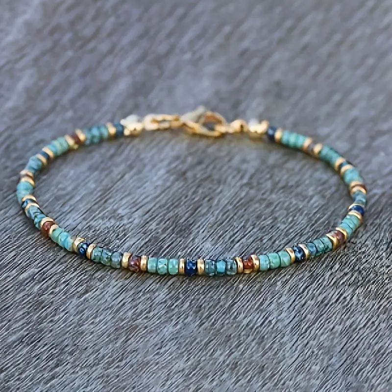 Turquoise Beaded Anklet for Women - Bohemian Multicolor Blue/Green/Black/Brown/Teal Beads, Adjustable Elastic Fit for Beach, Vacation, and Casual Wear, Turquoise Stone Style Charm Anklet