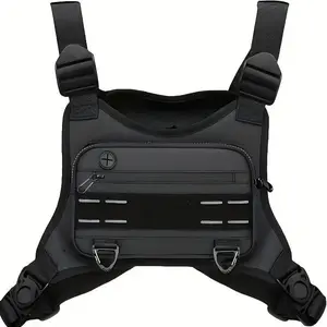 Muserise Sports Chest Bag For Men, Water Resistant Lightweight Front Running Vest Bag With Built-In Phone Holder & Extra Storage For Workouts, Cycling (Black)