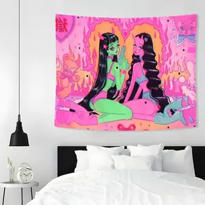 Cartoon Girl Pattern Tapestry Wall Mural, Multi-size Modern Art Wall Hanging Decor, Aesthetic Wall Hanging Decor for Bedroom Home Office Decor