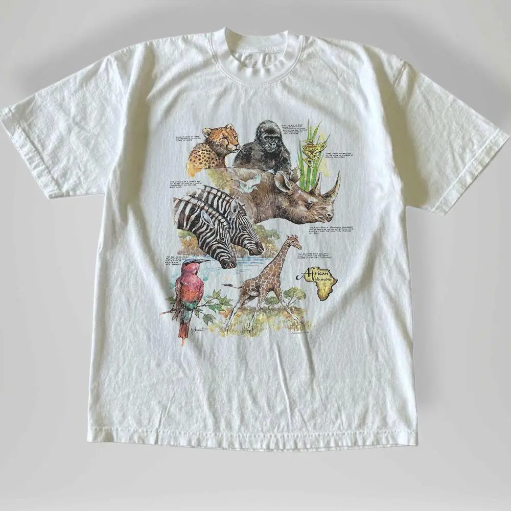 Vintage African Wildlife Shirt, Safari Animals Graphic Tee, Nature Unisex T-Shirt, Nature Y2k Streetwear Top, 2000s Cute Gift for Mens Clothing & Women's Clothes