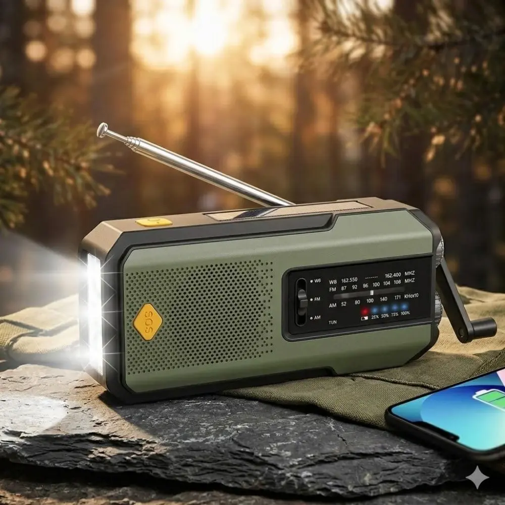 NoaA weather Radio: Solar/Crank Emergency Kit with Am/Fm, sos beacon, Flashlight, Power Bank 2000mAh & Type-C Charging. Ultimate Outdoor Survival Gear. Portable Survival Radio
