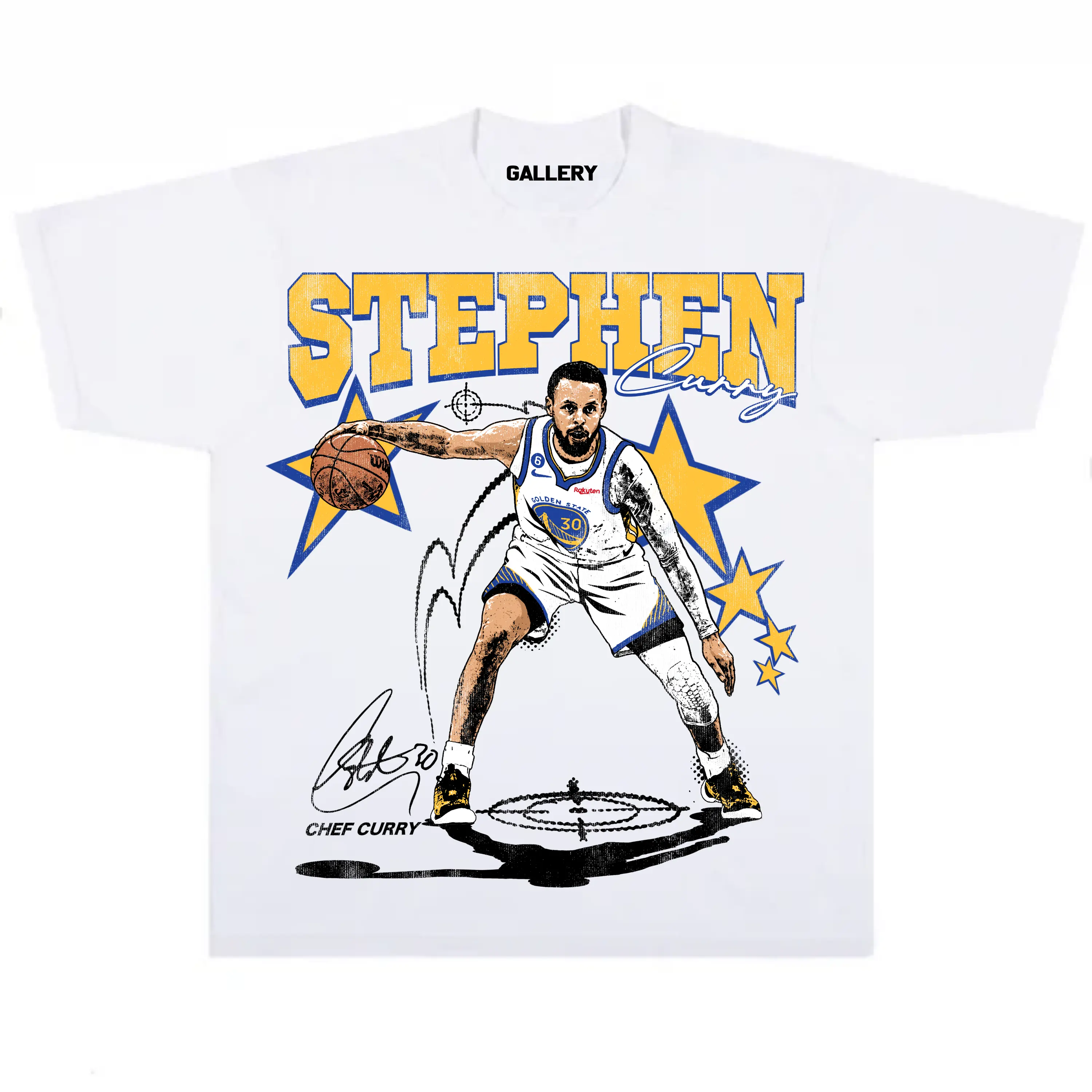 Buckets Vintage Graphic T-ShirtVintage Basketball Graphic:Retro bootleg‑style print featuring Stephen "Chef" Curry of Golden State Warriors, signature & star elements.