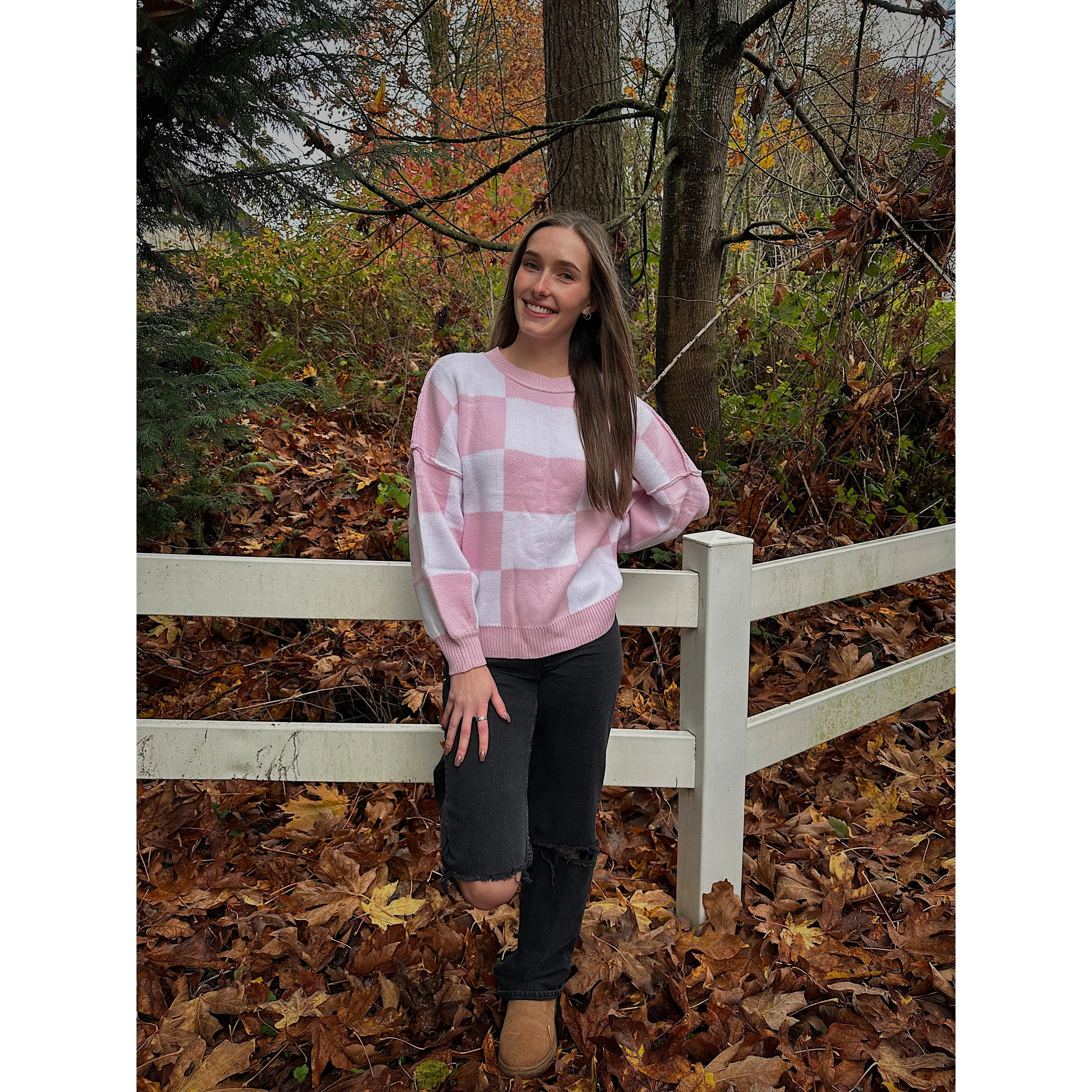 Pink Checkered Sweater