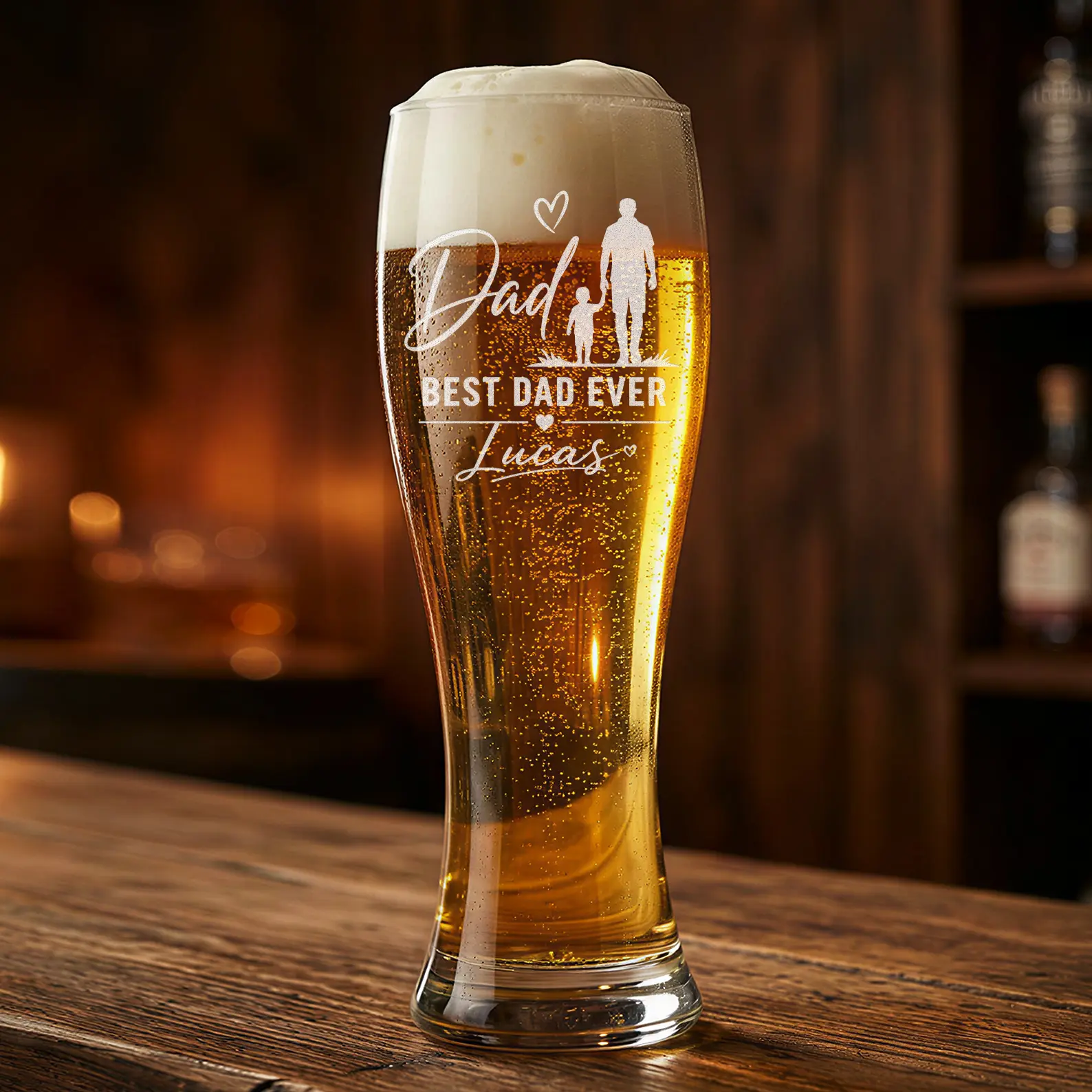 Personalized Father's Day Beer Glass 21oz | 6 Designs | Custom Name & Date Laser Engraved | New Dad, Best Dad Gift from Kids