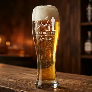 Personalized Father's Day Beer Glass 21oz | 6 Designs | Custom Name & Date Laser Engraved | New Dad, Best Dad Gift from Kids