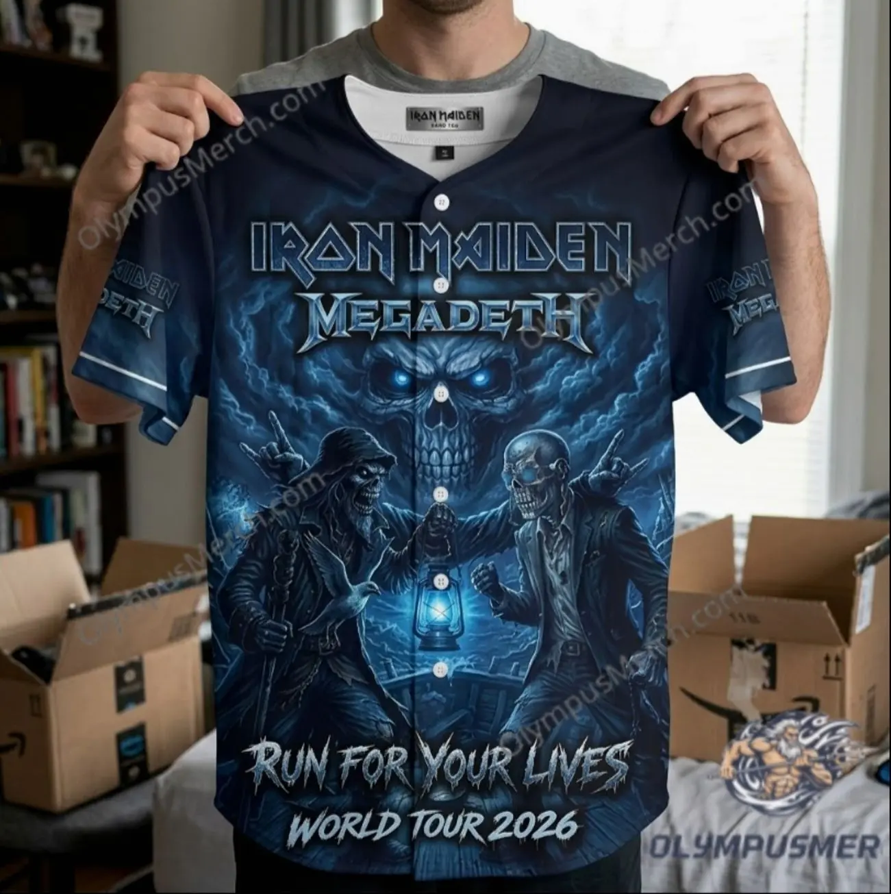 Iron Maiden Megadeth Run For Your Lives World Tour 2026 Baseball Jersey 5LT