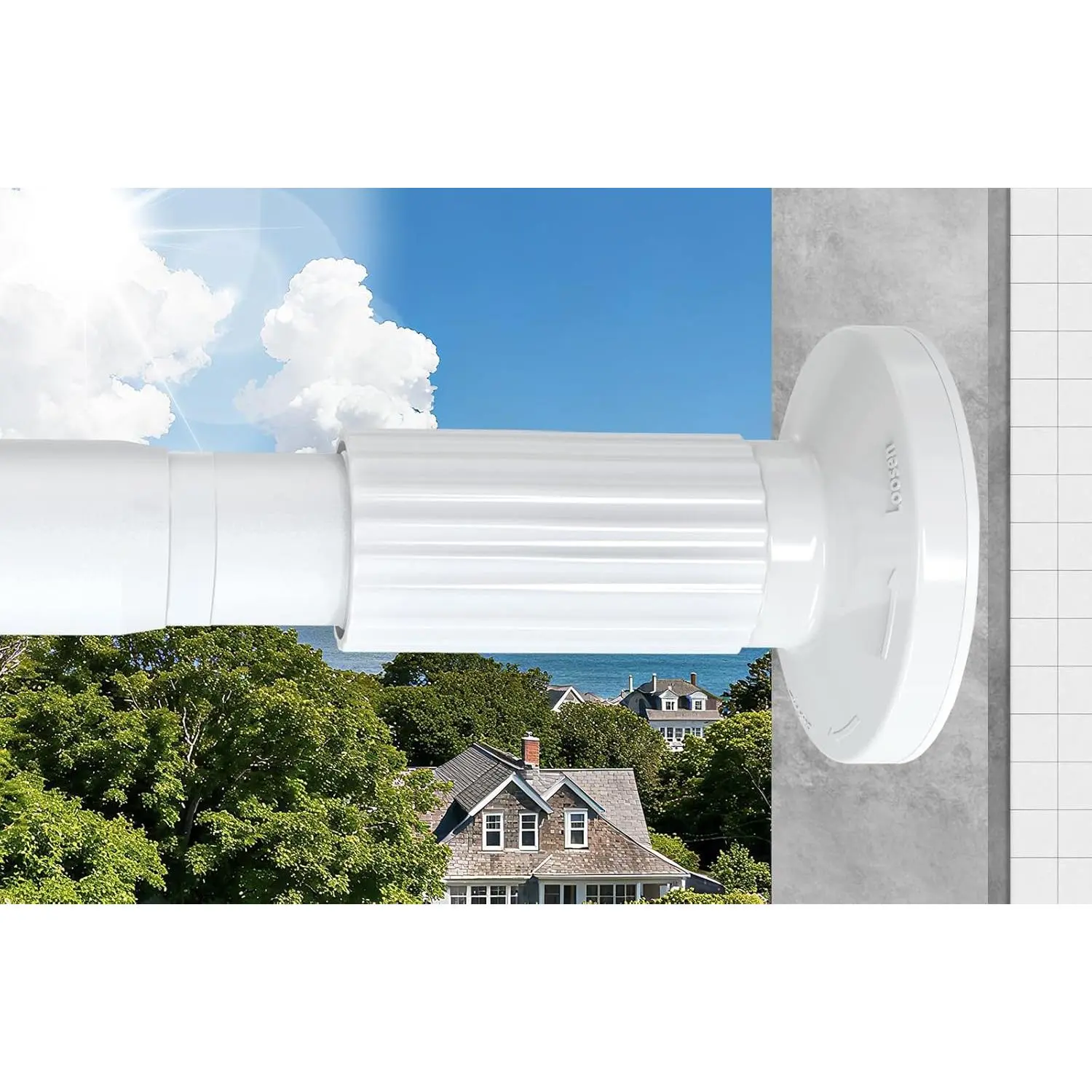Tension Curtain Rod 51-166 Inch, Extra Long Outdoor Curtain Rod for Patio Window Bathroom, No-Drill Dual-End Adjustable Spring Shower Rod, Easy to Install Never Rust, Rod Diameter 1.26In, White