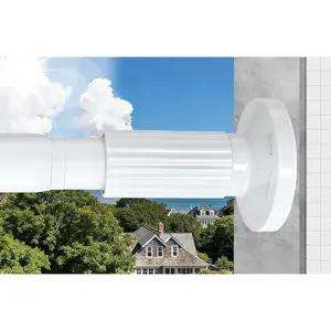 Tension Curtain Rod 51-166 Inch, Extra Long Outdoor Curtain Rod for Patio Window Bathroom, No-Drill Dual-End Adjustable Spring Shower Rod, Easy to Install Never Rust, Rod Diameter 1.26In, White