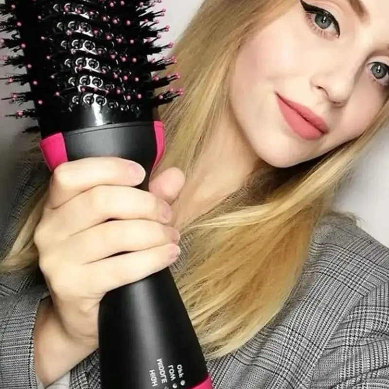 Women's 4-in-1 Hot Air Hair Dryer Brush - Curling Iron, Straightener, Massager, Rapid Warming Volumizer (3in x 13.3in)