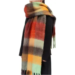 Womens Winter Big Colorful Checked Thick Warm Soft Casual Tassel Blanket Scarf