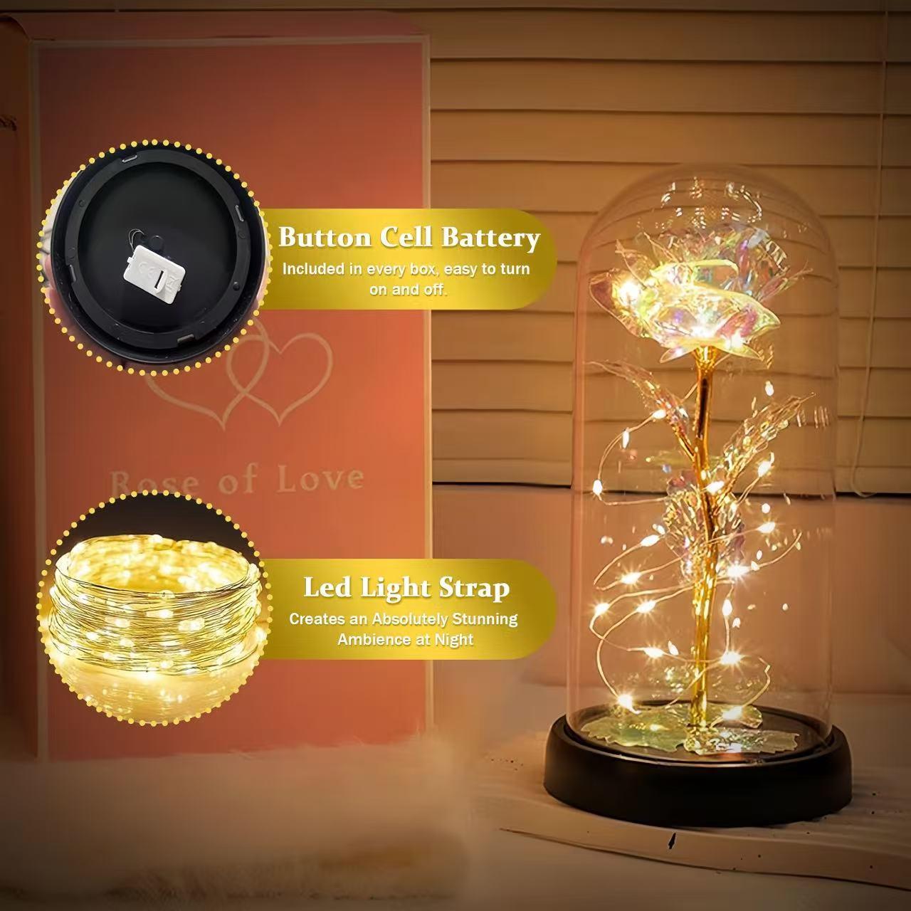 Mother's Day Rose Gift, Rose Flower in Glass Dome, Galaxy Rose Glass Forever Flowers with Heart-Shaped Base, Gifts Ideas for Women, Birthday, Anniversary on Any Occasion