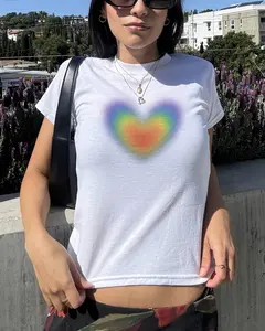 Pride Rainbow Heart Baby Tee Y2K Aesthetic Pride Shirt Love Is Love LGBTQ Ally Shirt