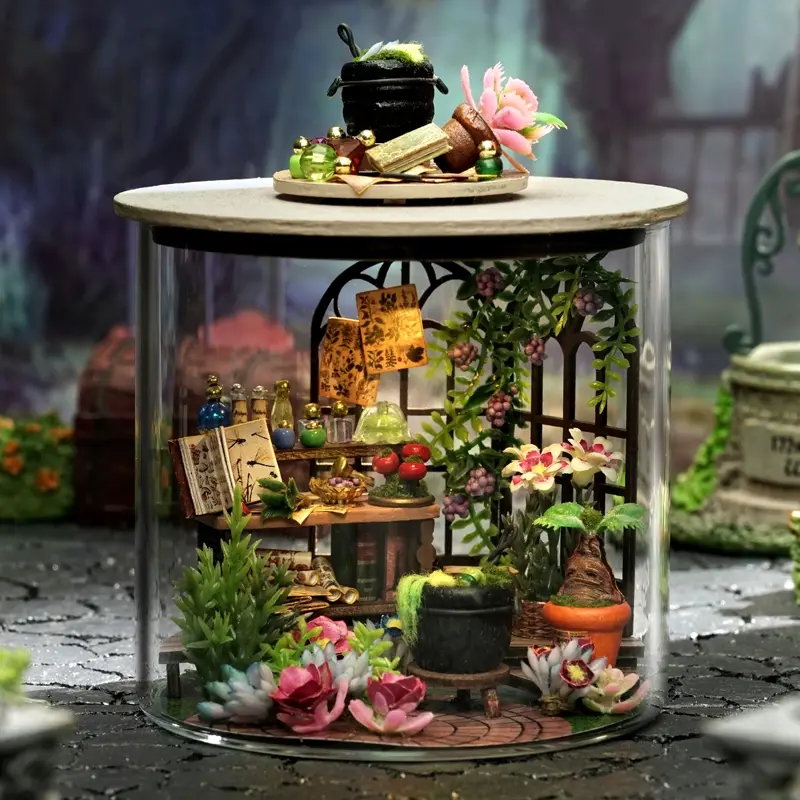 Cuteroom Magic House Kit, Mini Home Set with LED Lights, Play House, Creative Bedroom Decor, DIY Wood Model Toy, Miniature Furniture, Perfect Gift for Craft Lovers, Doll House