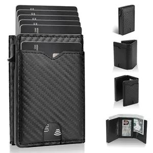 Mens Leather Wallet Card Holder: Smart, RFID Blocking, Slim, Minimalist Pop Up Wallet - 9-14 Card Capacity | ID Window | Cash Slot, Trifold Wallet Everyday Carry & Gifts for Men