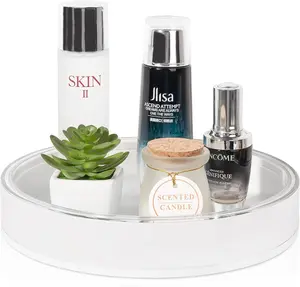 360 Rotating Makeup Organizer Perfume Tray Skincare Holder Spinning  Storage Bathroom Countertop Organizer Lazy Susan Turntable for Dresser, Vanity, Kitchen, Small White
