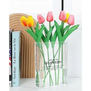 Book-shaped Vase for Flowers, Book Lovers Gifts, Aesthetic Room Decor Cute Flowers Vases & Must-Have for Home, Bookshelf, Bedroom & Office Decor for Women & Teacher Gift - Like Mothers Day (Clear)