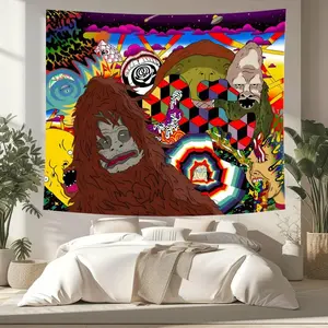 Funky Monster Pattern Tapestry, 1 Count Aesthetic Wall Hanging Decor, Wall Art for Home Living Room Bedroom Office School