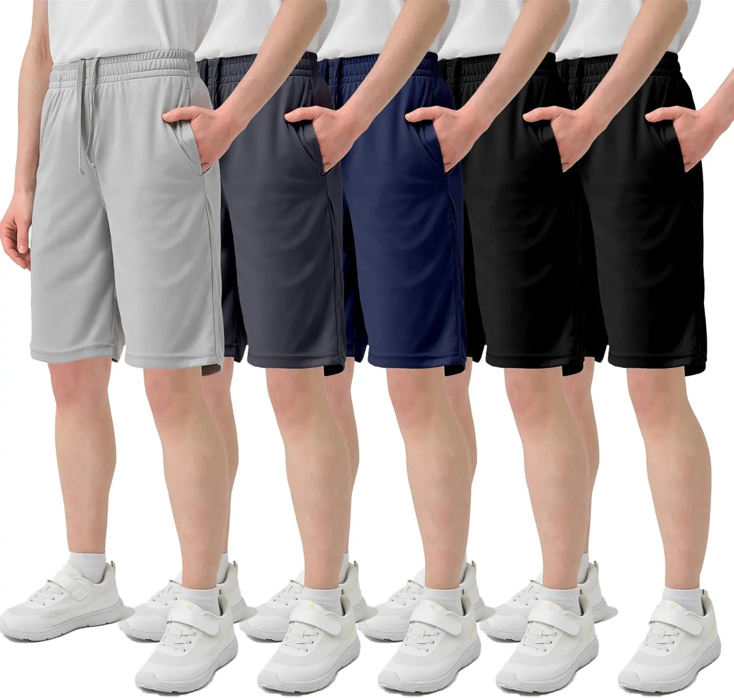 5 Pack Boys Athletic Shorts Kids Youth Basketball Shorts Quick Dry with Elastic Waistband Pockets