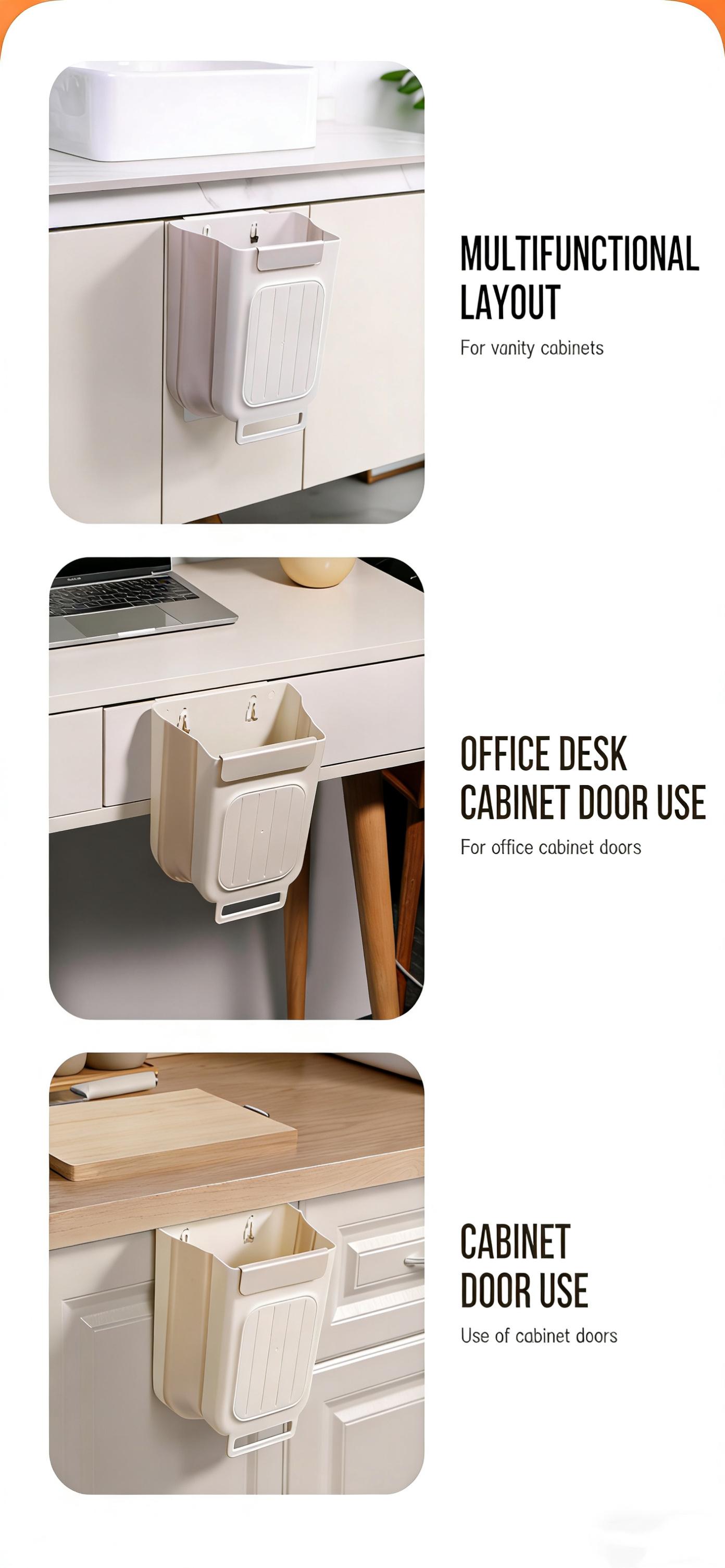 Foldable Kitchen Trash Can, Hanging Cabinet Door Garbage Bin, No Bending Over, Space Saving Wall Mounted Rubbish Bin for Kitchen, Bathroom,Foldable Design for Easy Storage, Durable Plastic Waste Container for Food Scraps, Household Organizer